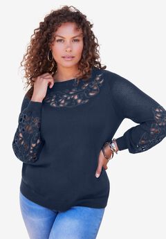 Plus Size Pullover Sweater with Cutout Detail