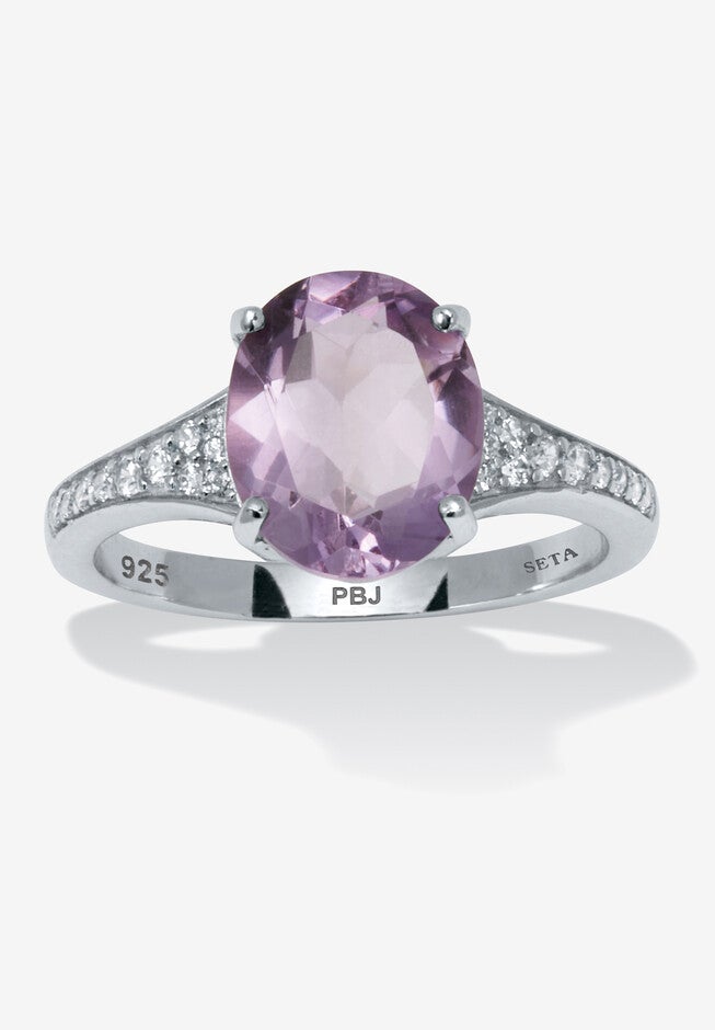 3.40 Tcw Oval Genuine Purple Amethyst And Cubic Zirconia Sterling Silver Ring, PURPLE, hi-res image number 0