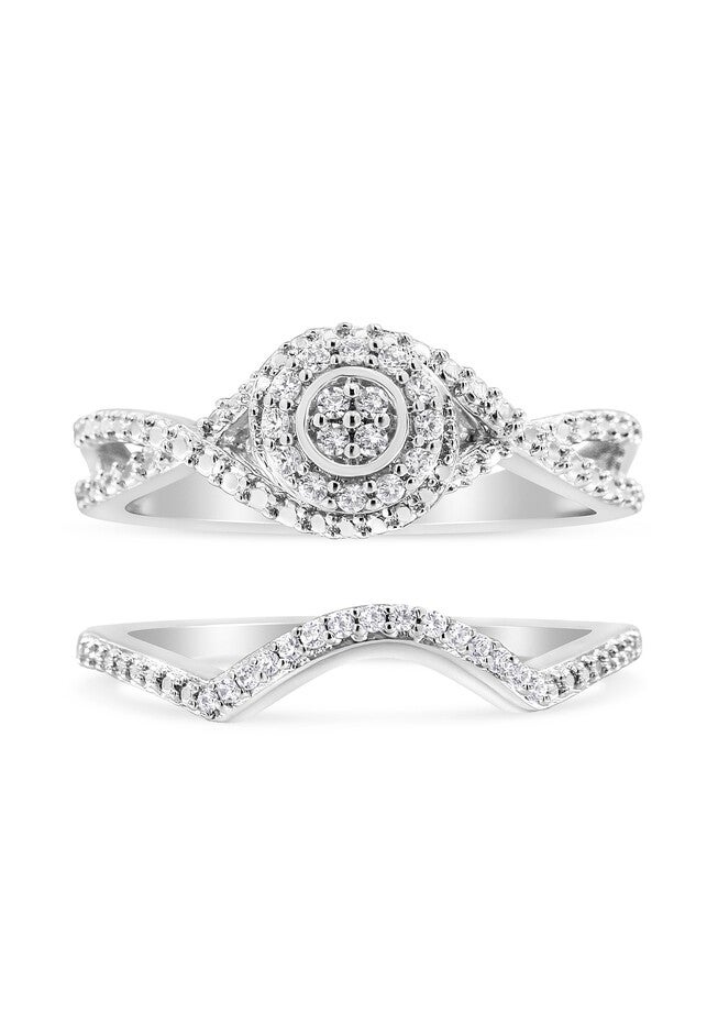 Silver 1/6 Cttw Diamond Composite Halo And Split Shank Bridal Set, , on-hover image number 1