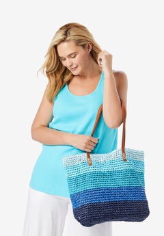 Color Block Straw Tote