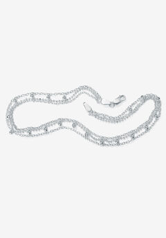 Sterling Silver Triple Strand Beaded Ankle Bracelet (1Mm), 10 Inches