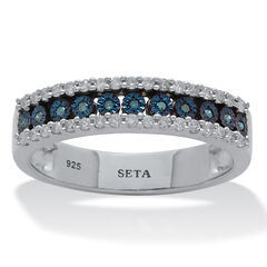 .25 TCW Blue and White Diamond Sterling Silver Three-Row Anniversary Band