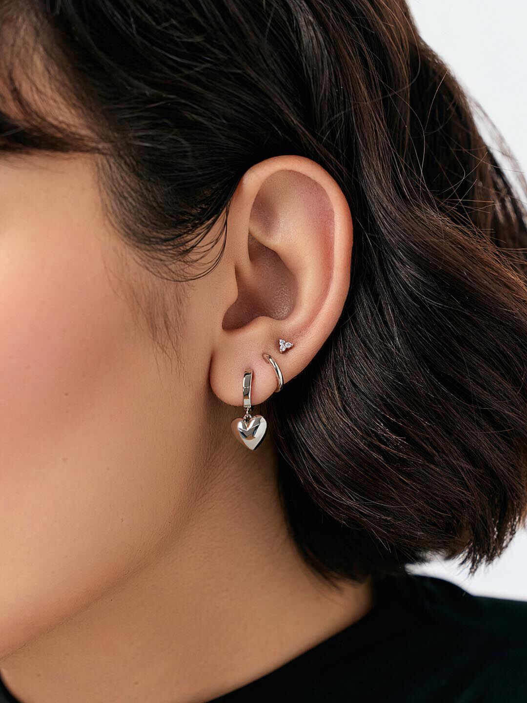 Jessica Puffed Heart Hoops, SILVER, alternate image number 1