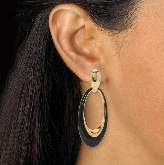 Yellow Gold Ion-Plated Stainless Steel Enamel Drop Earrings, 2-Pair Set, GOLD, alternate image number 2