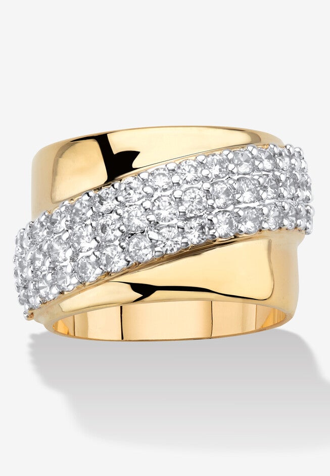 1.49 Tcw Round Cubic Zirconia Gold-Plated Diagonal Wide Ring, GOLD, hi-res image number null