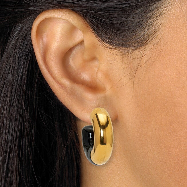 Acrylic Link Necklace Black and Gold Ion-Plated Stainless Steel Earrings Set, GOLD BLACK, alternate image number 3