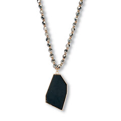 Black Crystal Pendant Goldtone Drop Necklace 34-inch