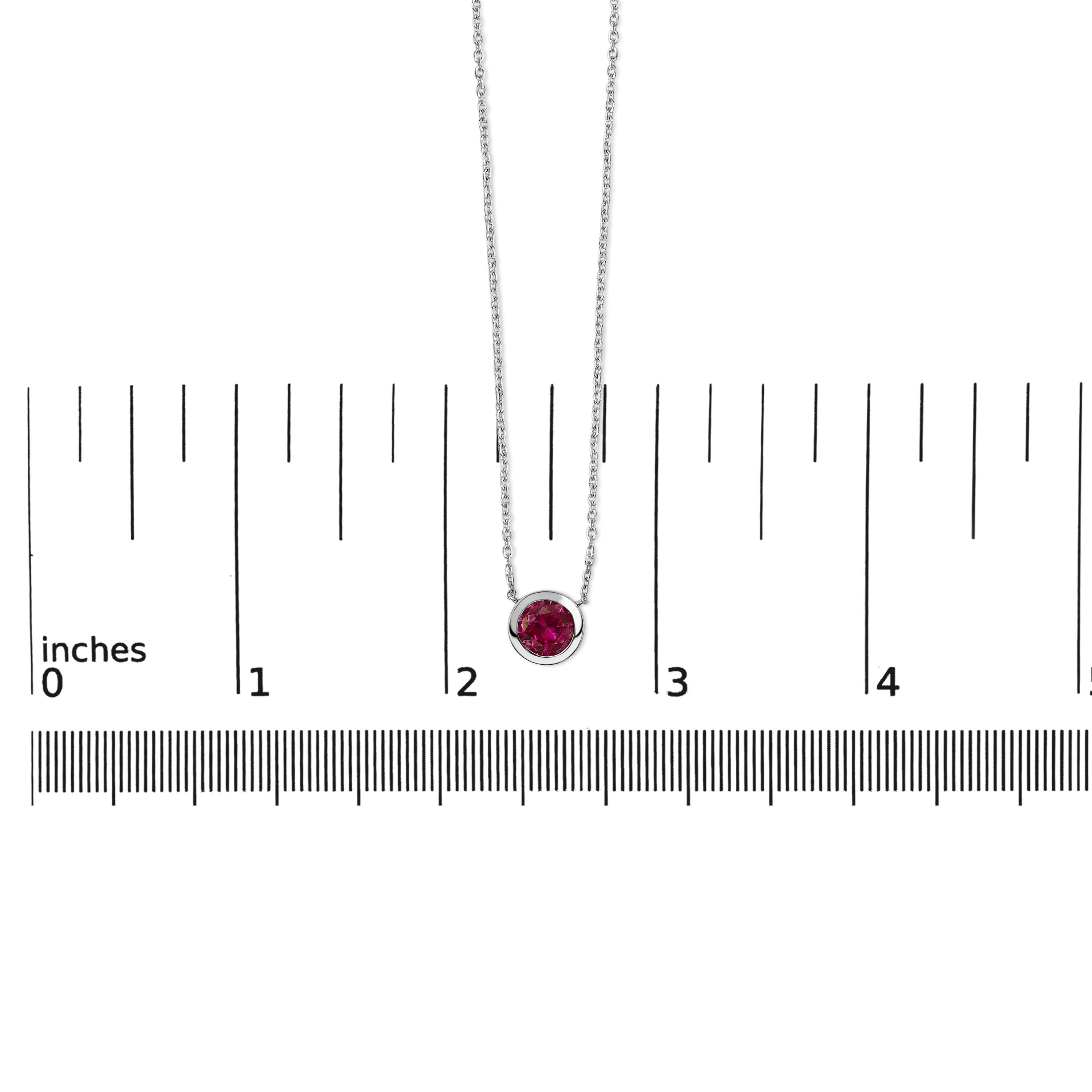 .925 Sterling Silver 7MM Bezel Set Created Red Ruby Pendant Necklace - 18 inches Inches, RED, alternate image number 4