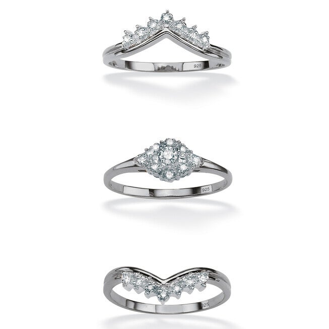 1/5 TCW Round Diamond Bridal 3-Pc. Set Platinum-plated Sterling Silver, WHITE, on-hover image number null