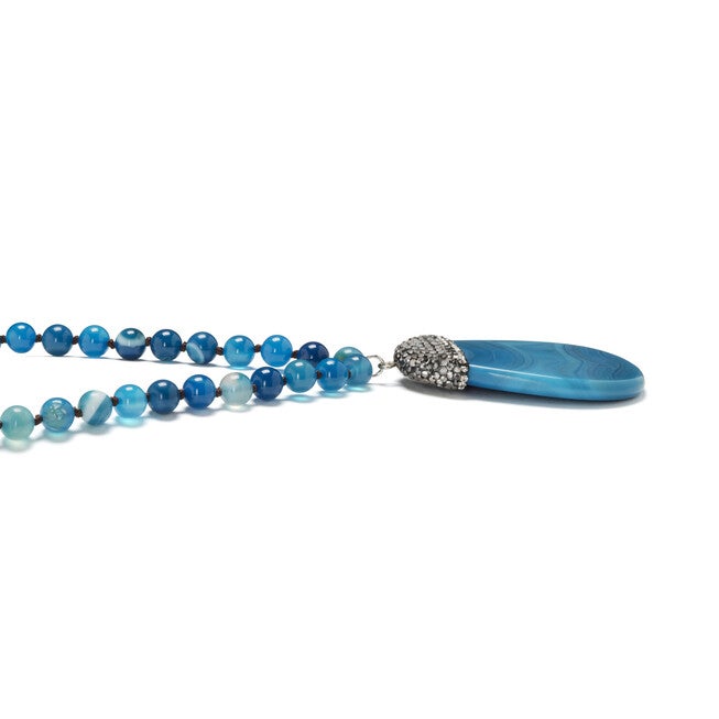 Round Genuine Blue Agate Crystal Accented Silvertone Drop Necklace 34 Inch, BLUE, on-hover image number 1