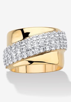 1.49 Tcw Round Cubic Zirconia Gold-Plated Diagonal Wide Ring