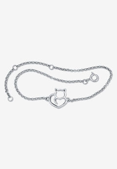 Sterling Silver Cat Charm Bracelet 7.5 Inch Length