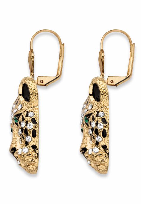 Gold Tone Leopard Face Drop Earrings, , on-hover image number null