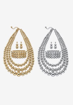 Set Of 2 Silvertone And Goldtone Necklace Sets, 16.5 Inch Plus 3 Inch Extension