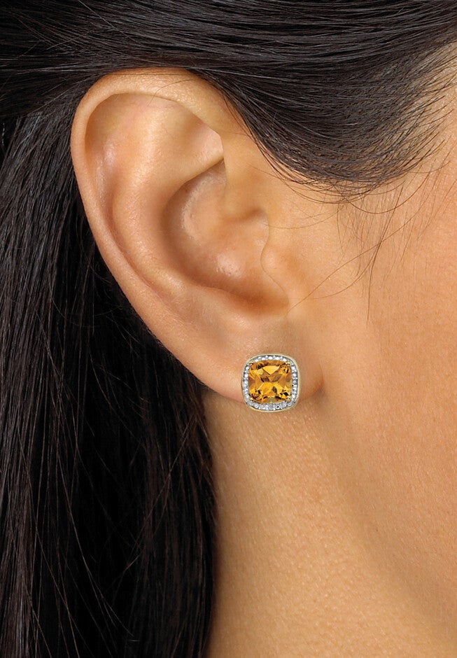 2.59 Tcw Genuine Citrine Diamond Accent 14K Gold-Plated Sterling Silver Earrings Jewelry, , alternate image number null