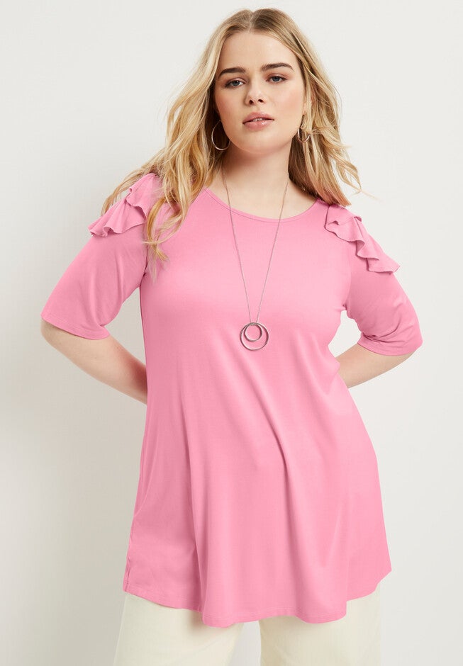Cold-Shoulder Ruffle Tee, , alternate image number null