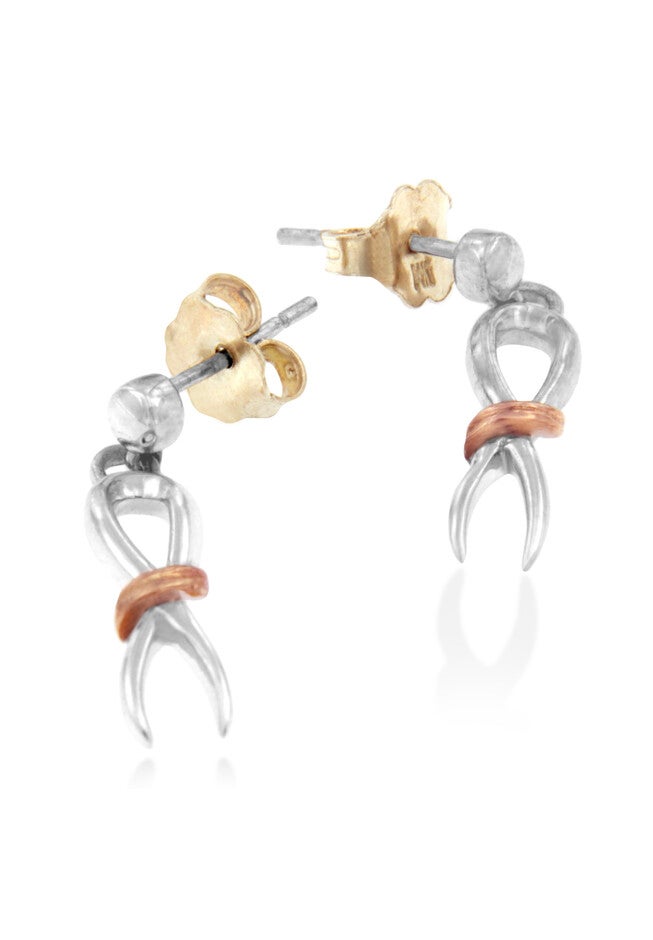 Two-Toned Sterling Silver Awareness Ribbon Dangle Earrings, SILVER, hi-res image number 0