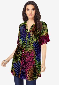 Plus Size Angelina Tunic Top – Short Sleeve, Flowy Fit, Everyday Comfort