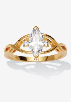 Marquise Simulated Birthstone Gold-Plated Ring