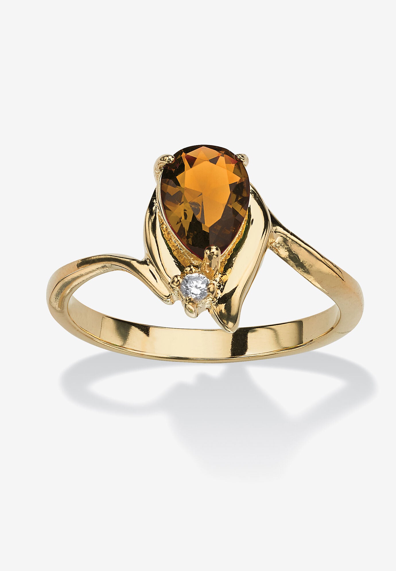 Yellow Gold Plated Simulated Birthstone And Round Crystal Ring Jewelry, CITRINE, hi-res image number 0