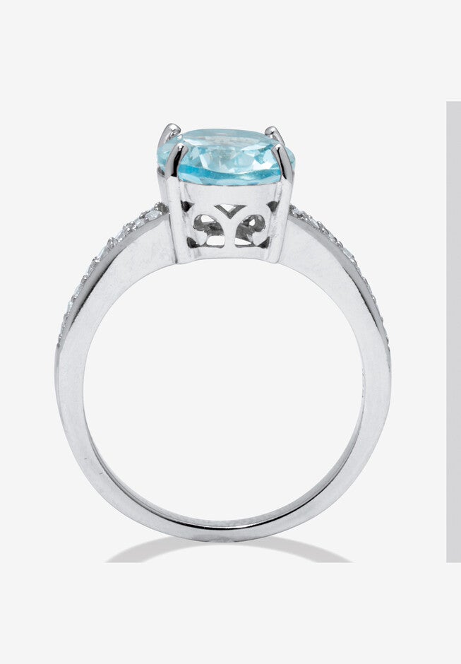 4.70 Tcw Oval Cut Genuine Blue Topaz And Cubic Zirconia Sterling Silver Ring, , alternate image number 3
