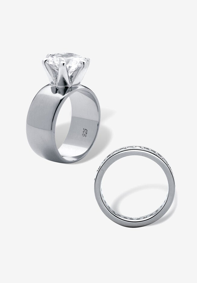 4.80 Cttw. 2-Piece Round Cubic Zirconia Sterling Silver Wedding Ring Set, , on-hover image number null