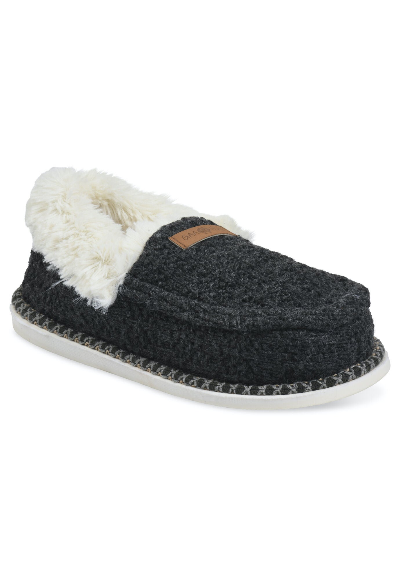 Textured Knit Mocassin Slippers, CHARCOAL GREY, hi-res image number 0