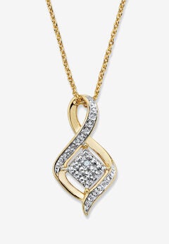 Diamond Accent Gold-Plated Cluster Bypass Pendant Necklace 18" - 20"
