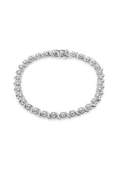 Sterling Silver Diamond Spiral Wave Curvedlink Tennis Bracelet