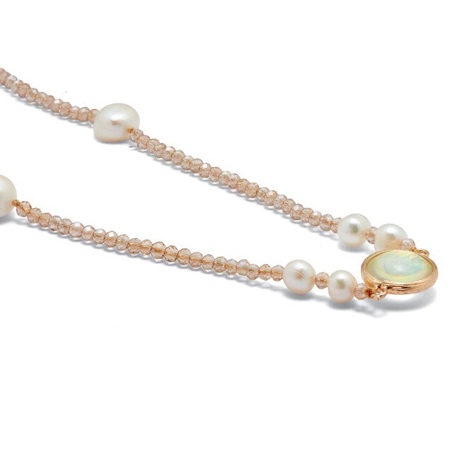 Simulated Opal and Simulated Pearl Goldtone Beaded Necklace 38-inch, WHITE, on-hover image number 1