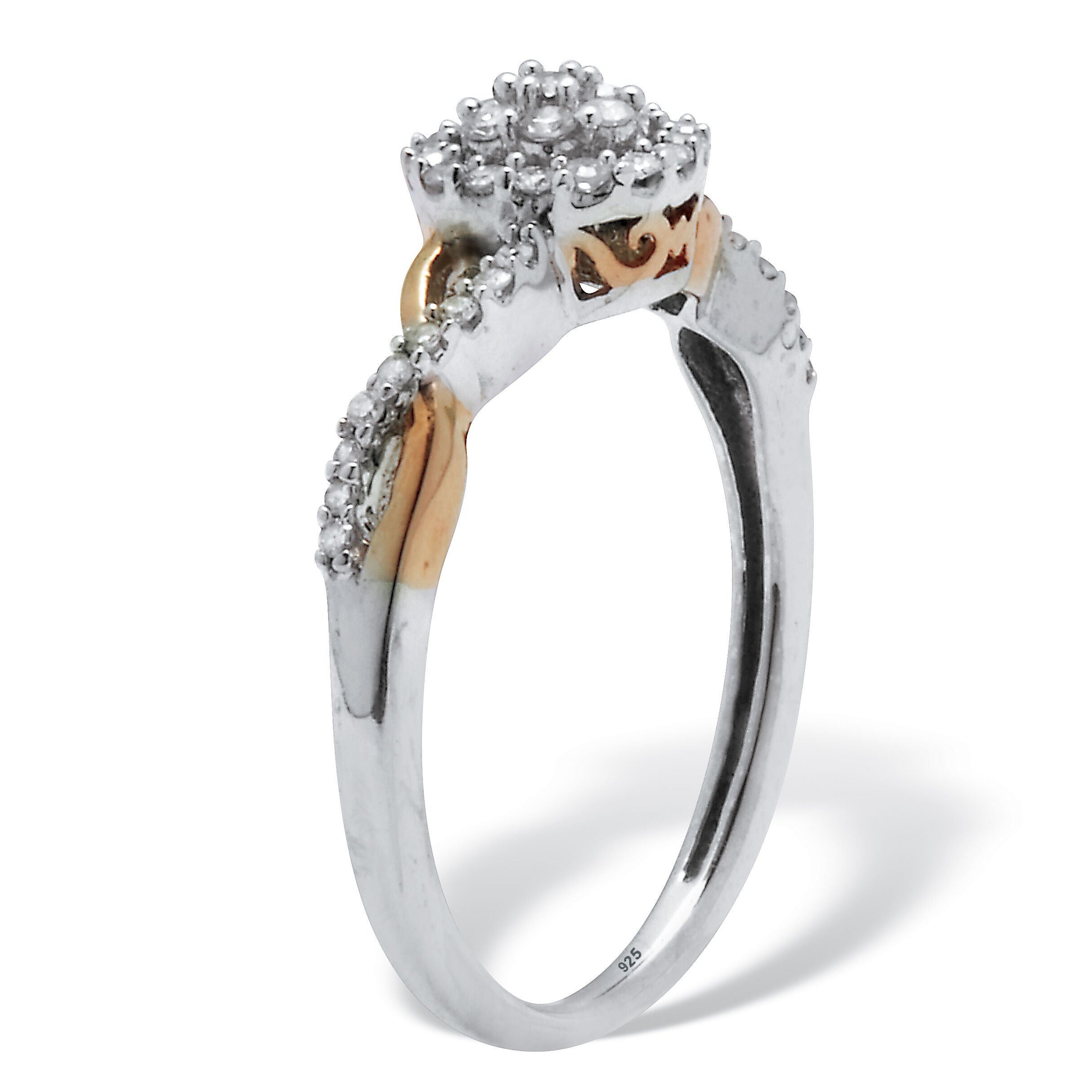 .26 TCW Diamond Tutone Sterling Silver Halo Twist Ring, WHITE, on-hover image number 1