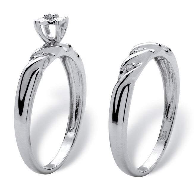 Diamond Accent Platinum-plated Sterling Silver Wedding Band Set, WHITE, on-hover image number null