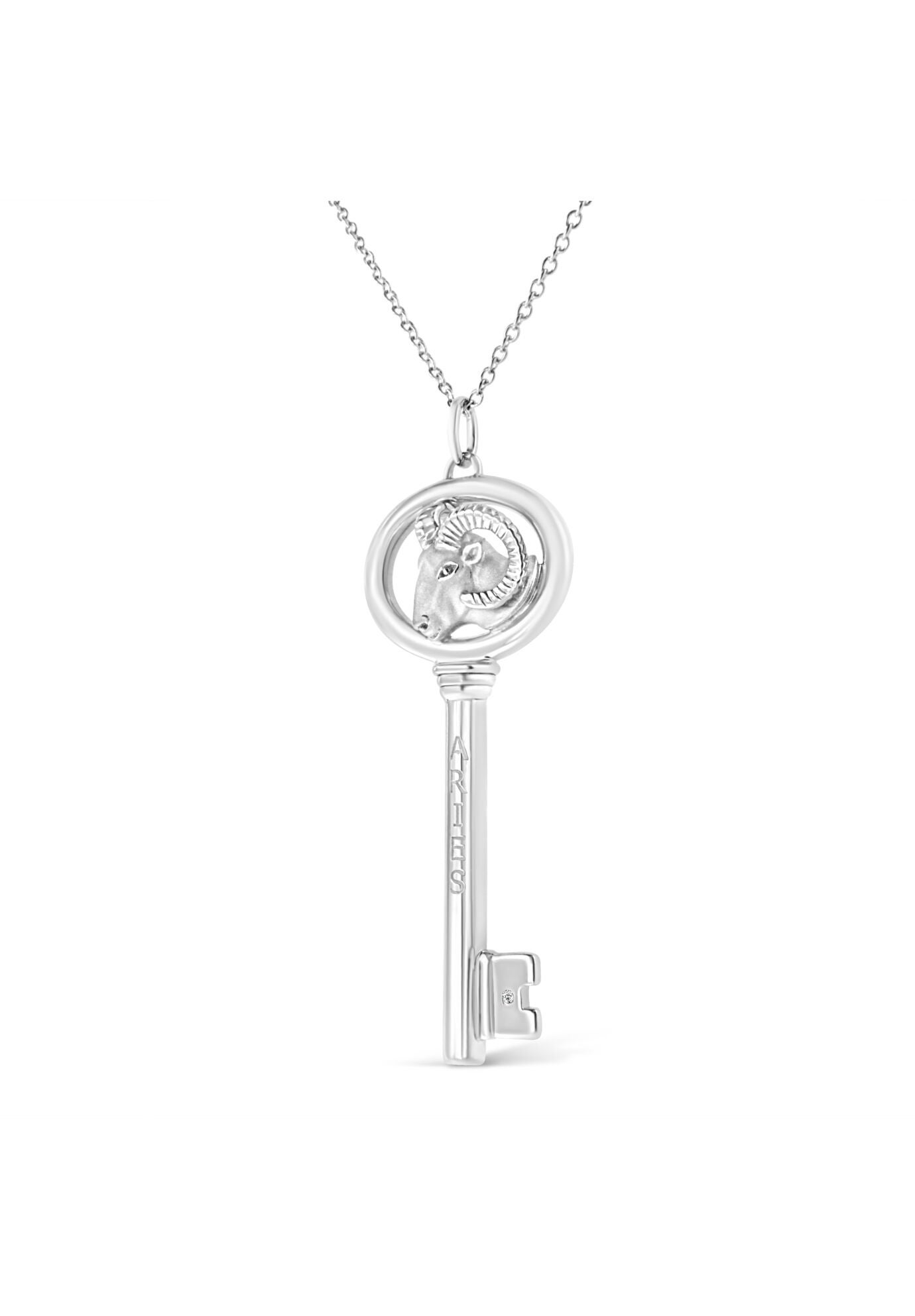 Sterling Silver Diamond Accent Aries Zodiac Key Pendant Necklace, , alternate image number 2