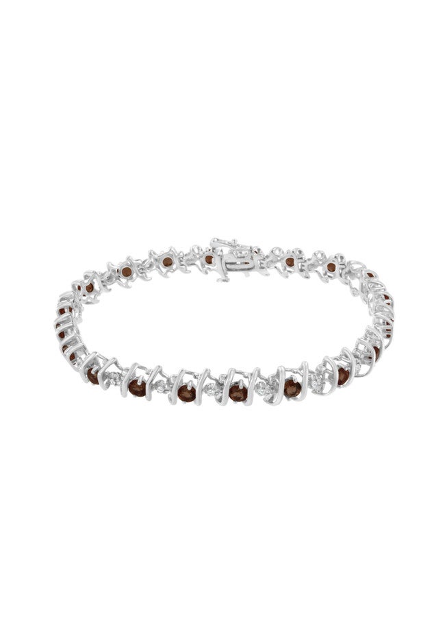 Sterling Silver Gemstone & Round Diamond Tennis Bracelet Garnet January Birthstone, , on-hover image number null