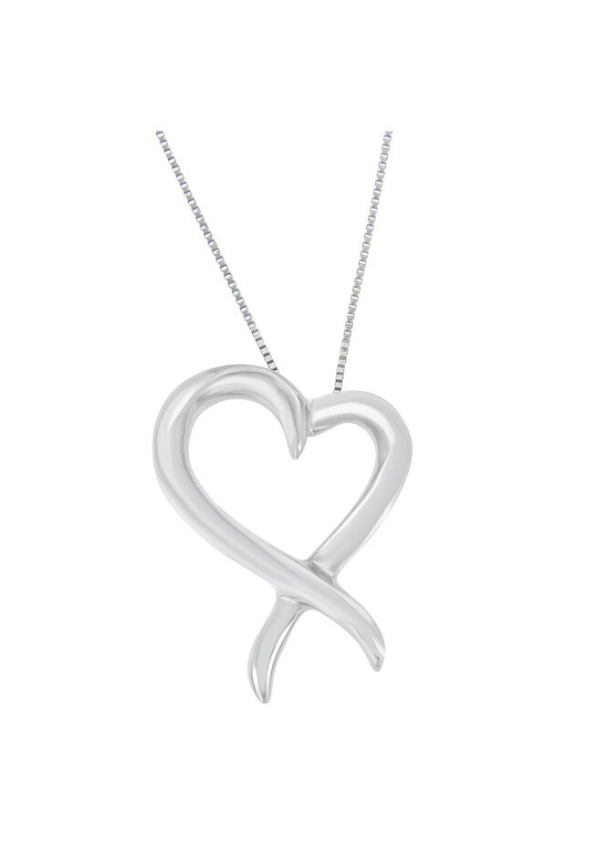 Silver Open Heart-Shaped Awareness Ribbon Pendant Necklace, , on-hover image number null