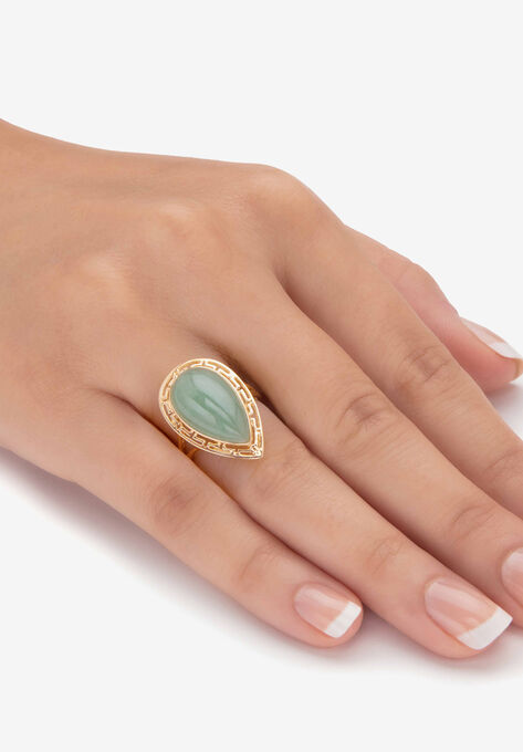Yellow Gold Over Sterling Silver Genuine Green Jade Cutout Halo Ring, , alternate image number null