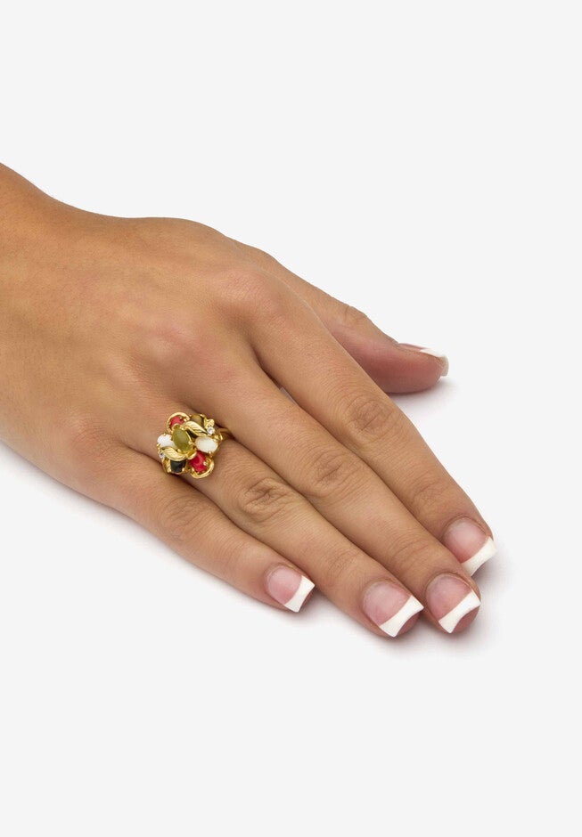 Yellow Gold-Plated Genuine Gemstone Ring, Earring And Necklace Set Jewelry, , alternate image number null