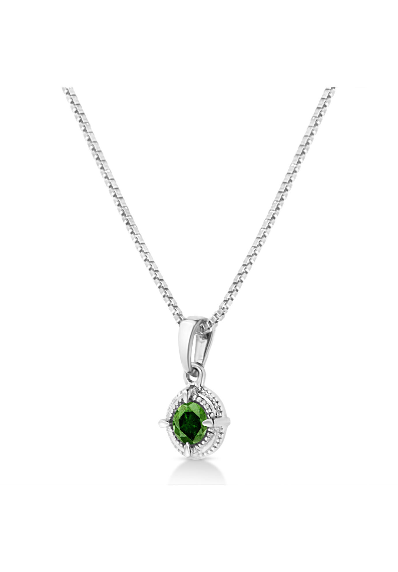 Silver 1/10 Cttw Colored Diamond Solitaire 18 inches Milgrain Pendant Necklace, , alternate image number 3