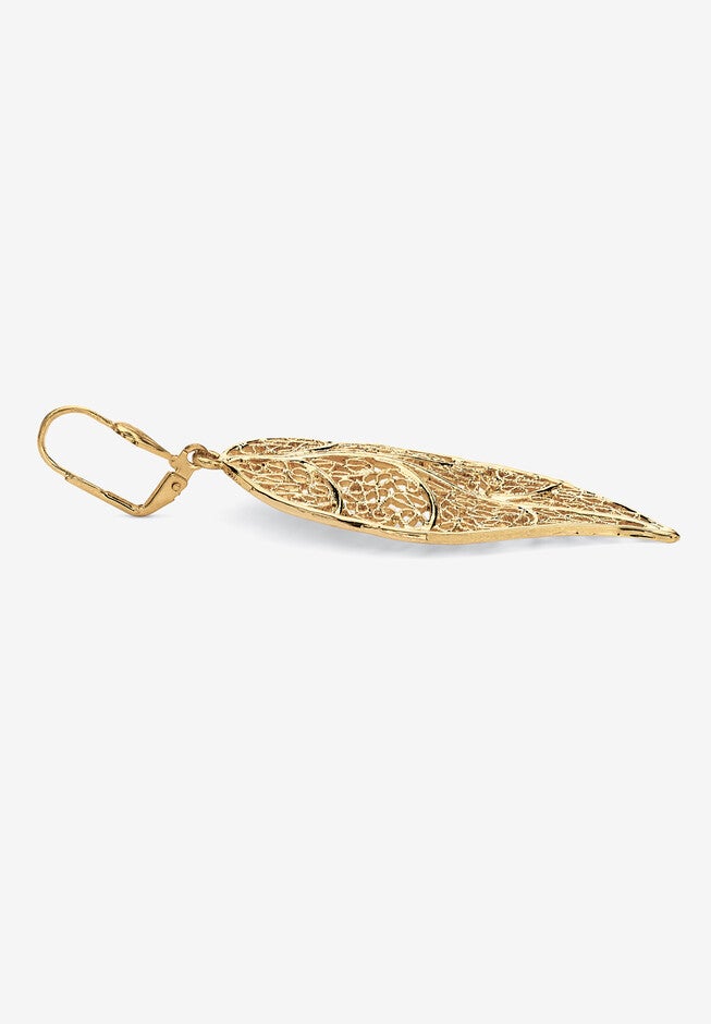 Filigree Leaf Drop Earrings In Yellow Goldtone, , on-hover image number null