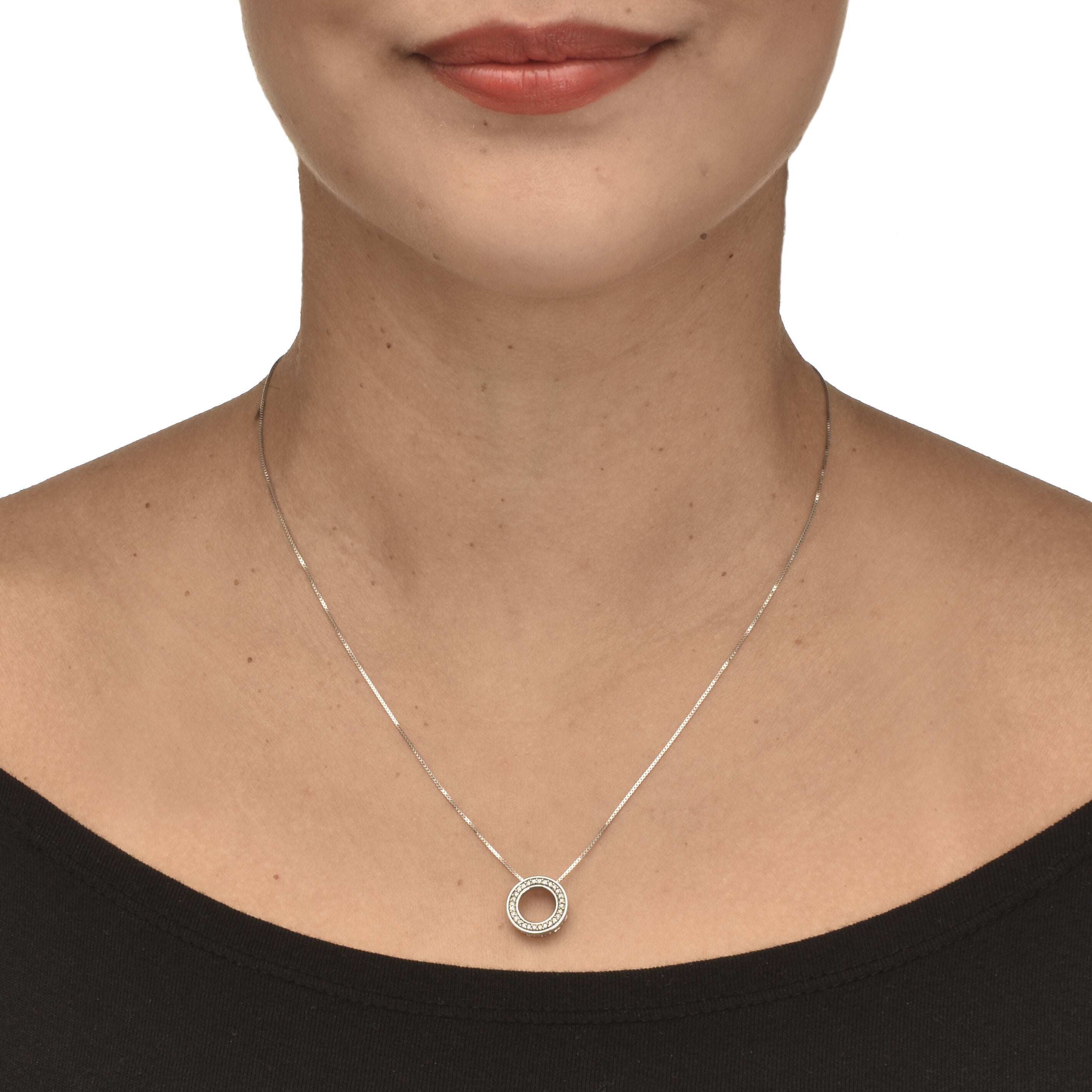 .14 TCW Diamond Sterling Silver Circle Necklace 18 Inches, WHITE, alternate image number 2