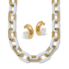 Acrylic Link Necklace and Gold Ion-Plated Stainless Steel Hoop Earrings Set