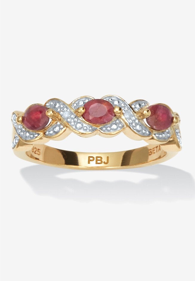 .62 Tcw Oval Genuine Ruby Diamond Accent 18K Gold-Plated Sterling Silver Ring, RED, hi-res image number null