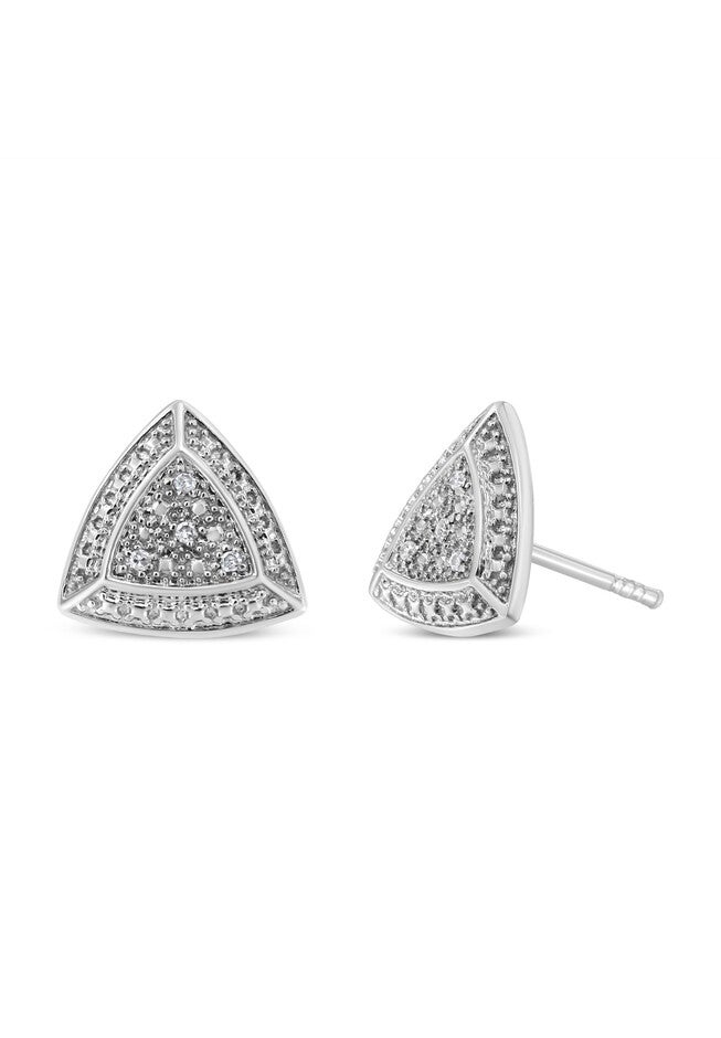 Silver Diamond-Accented Trillion Shaped 4-Stone Halo-Style Stud Earrings, , alternate image number 3