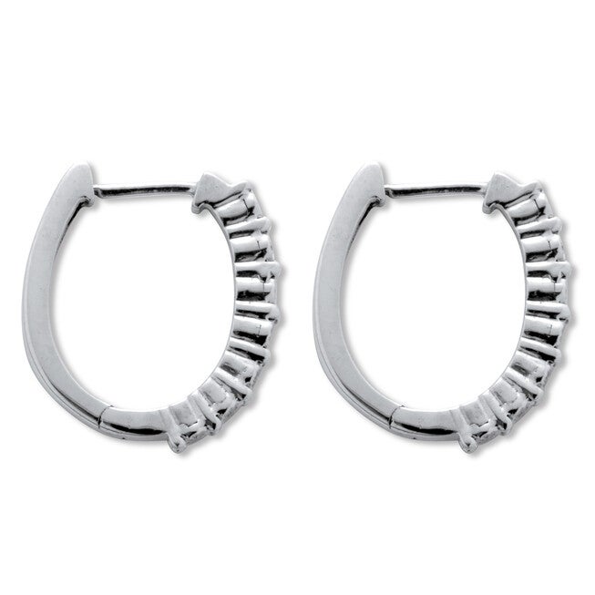 .06 TCW Diamond Sterling Silver Hoop Earrings (1/2 Inch), WHITE, on-hover image number 1