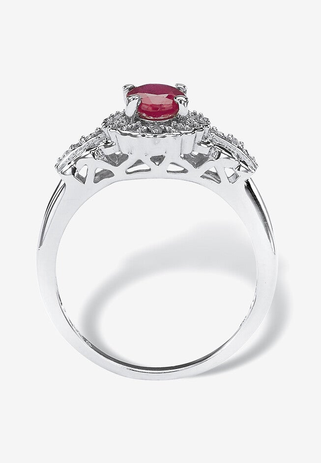 1.18 Tcw Oval Genuine Ruby And Topaz Halo Ring In .925 Sterling Silver, , on-hover image number null