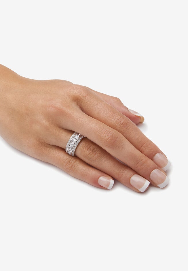 4.66 Cttw. Cubic Zirconia Platinum-Plated Sterling Silver Eternity Ring, , alternate image number 2