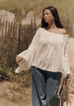 Sheer Crinkle Chiffon Off-The-Shoulder Top