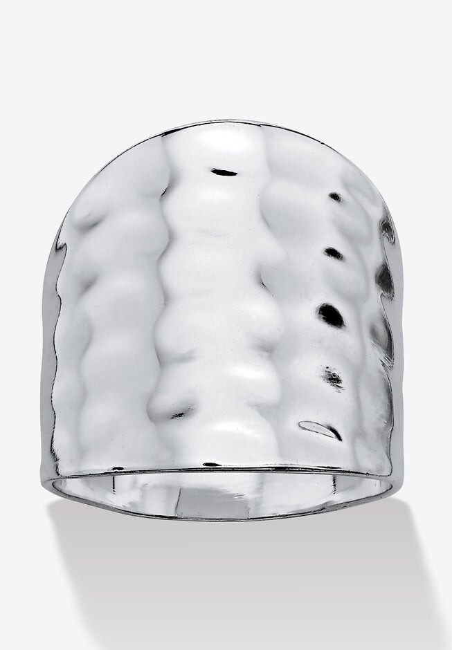 .925 Sterling Silver Hammered-Style Band Ring, WHITE, hi-res image number null