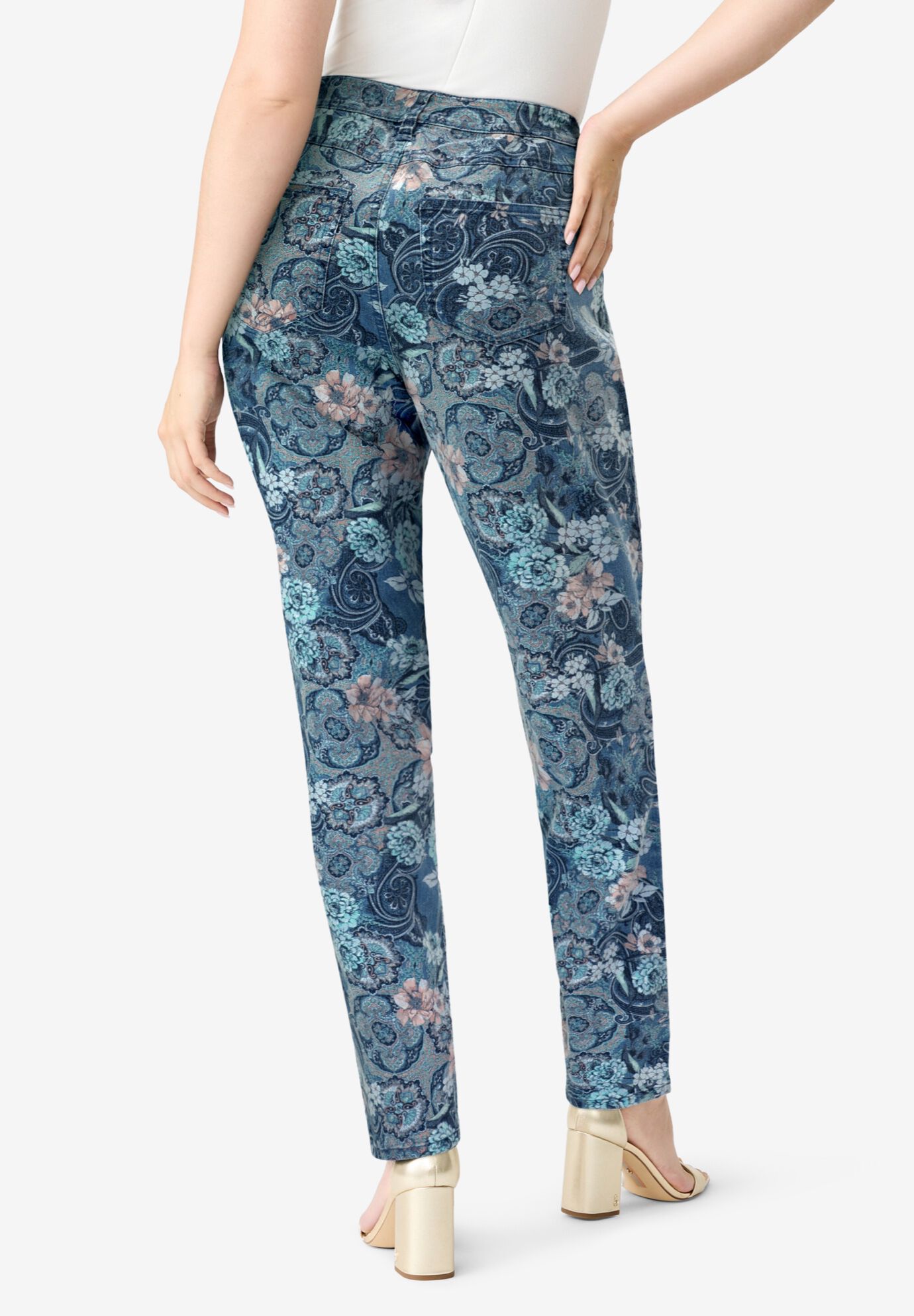 Plus Size 24/7 Stretch Straight Leg Jean, STONEWASH ROSE PAISLEY, alternate image number 2