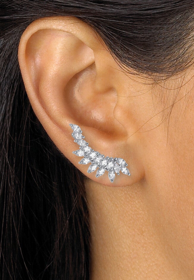 3.20 Tcw Marquise Cut Cubic Zirconia Silvertone Drop Earrings, 26X10Mm, , alternate image number 2